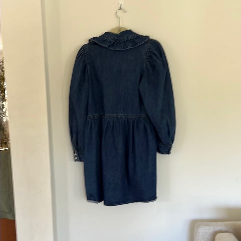 Blue Denim Dress with Ruffled Collar - Picture 5 of 5
